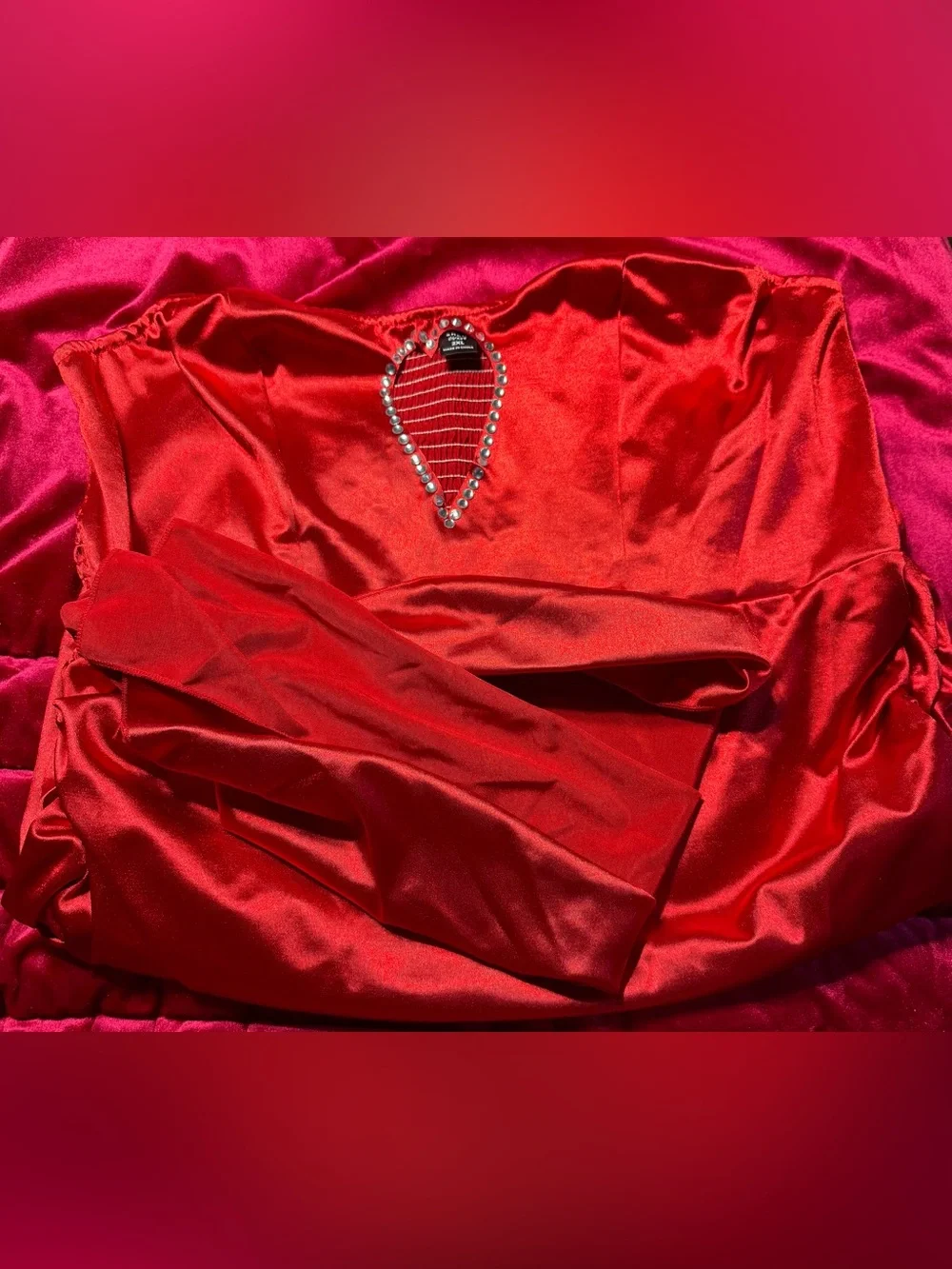 SHEIN Viva Relle Red Strapless Satin Mini Dress with Heart Cutout 2XL - Picture 4 of 5